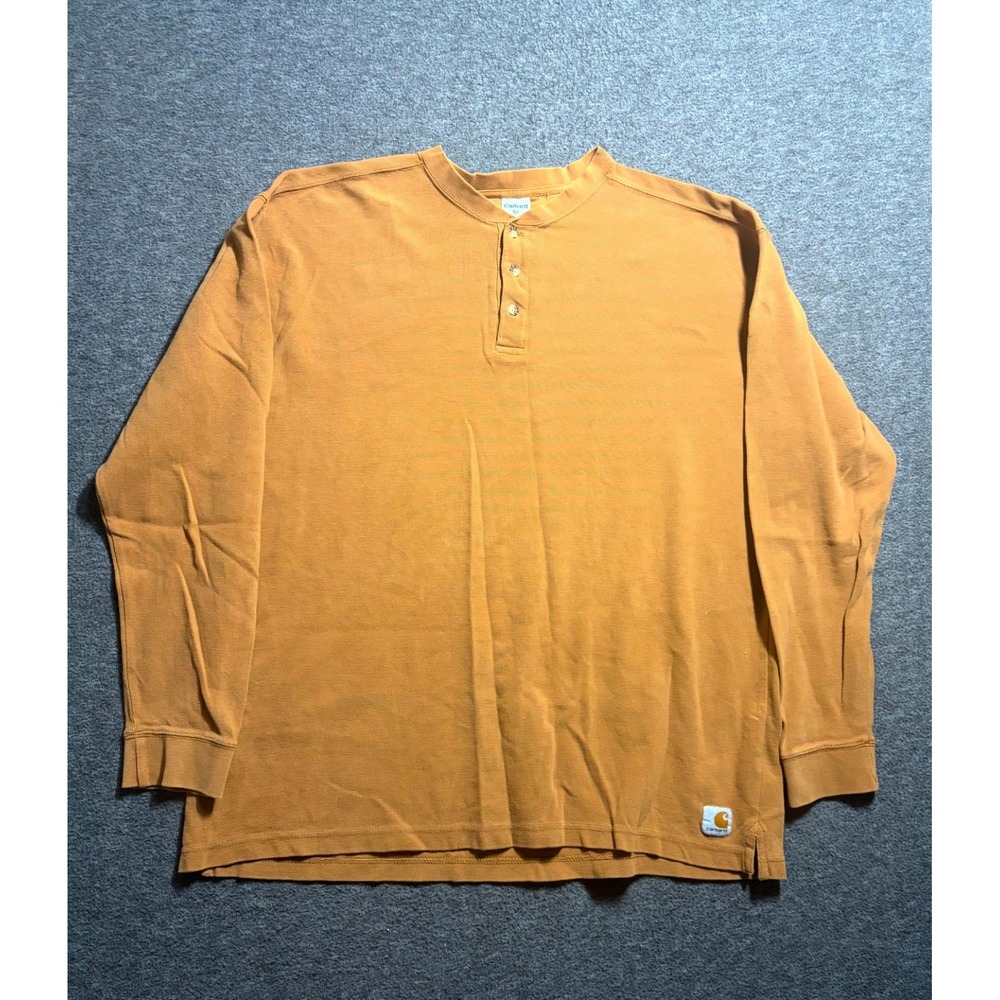 Carhartt K200 Textured Knit Henley Shirt Mens XL Mustard Cotton Long Sleeve